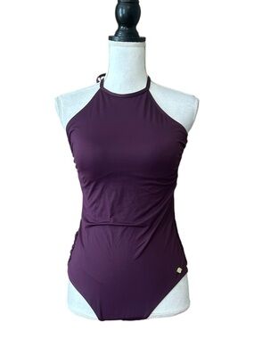 SUNSEEKER Halter High Neck Crochet Side One Piece Women’s SZ 12 in Purple
